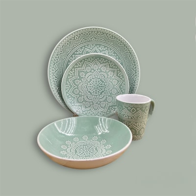 Juego de vajilla 16 piezas India turquesa 1