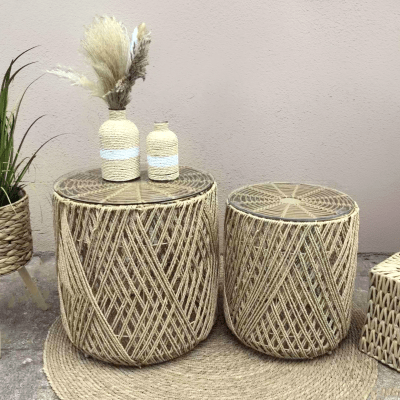 Mesa fibra torcida cubierta de vidrio pequeña1