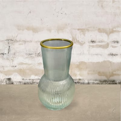 Florero vidrio jarra borde dorado1