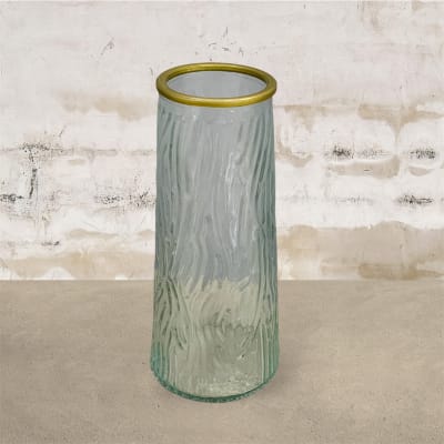 Florero vidrio tubo textura borde dorado1