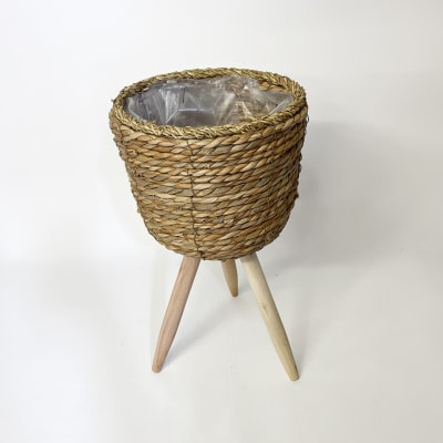 Macetero patas borde trenzado verde pequeño