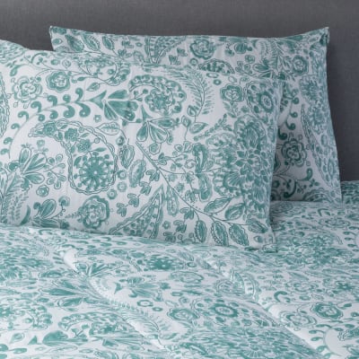 Plumón Doble floreado turquesa3