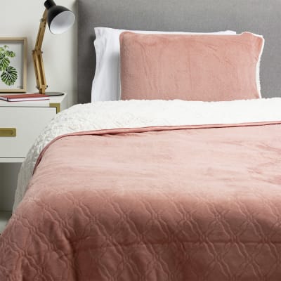 Cubrecama Flannel Sherpa palo rosa Single2