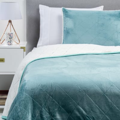 Cubrecama Flannel Sherpa Turquesa Single1