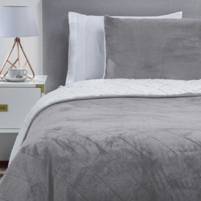 Cubrecama Flannel Sherpa Gris Single1