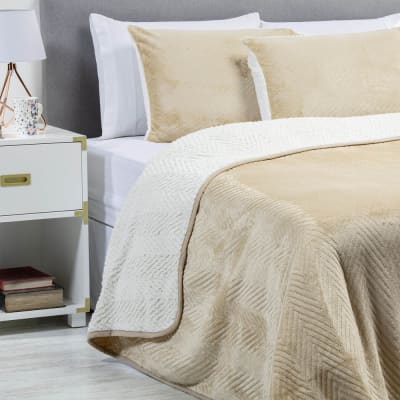 Cubrecama Flannel Sherpa Beige King1