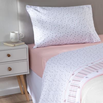 Sábana Zarina estampada 1P triángulos rosada