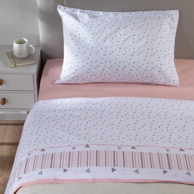 Sábana Zarina estampada 1.5P triángulos rosada1