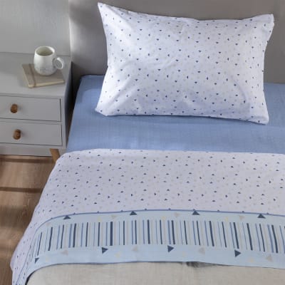 Sábana Zarina estampada 1.5P triángulos celeste1