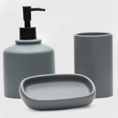 Set de baño de 3 piezas cerámica gris1