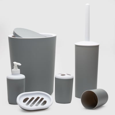 Set de baño de 6 piezas PVC gris1