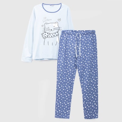 Pijama estampago celeste1