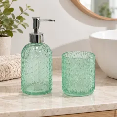 SET DE BAÑO 2 PIEZAS VIDRIO VERDE