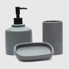 SET DE BAÑO 3 PIEZAS CERÁMICA GRIS