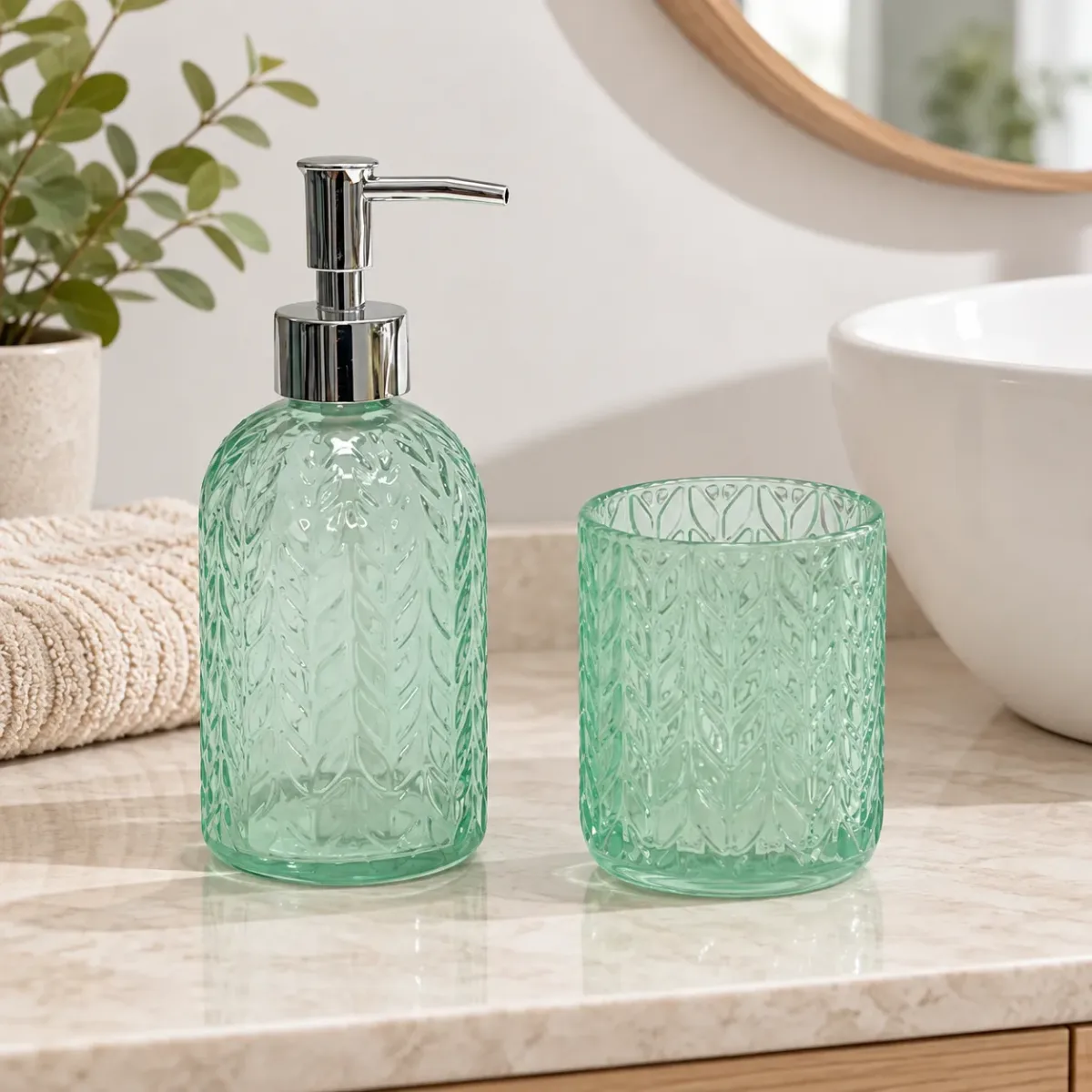SET DE BAÑO 2 PIEZAS VIDRIO VERDE1