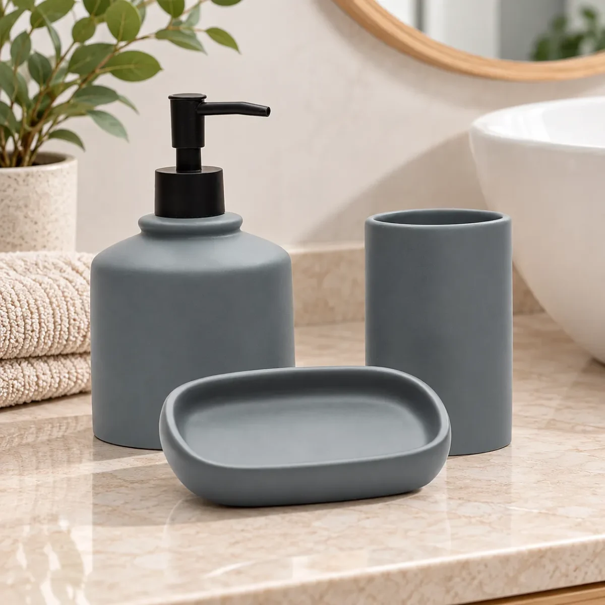 SET DE BAÑO 3 PIEZAS CERÁMICA GRIS5