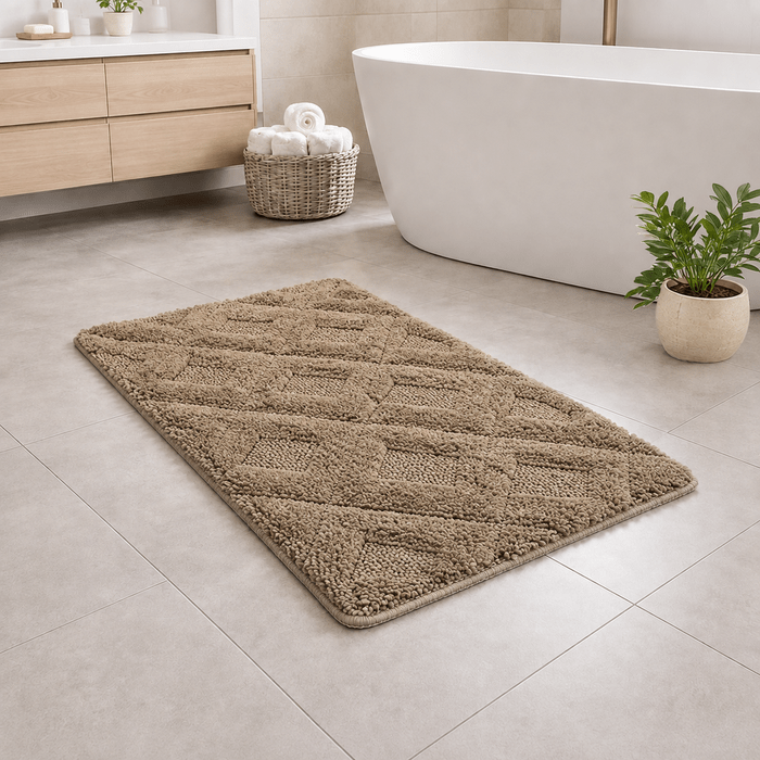 ALFOMBRA DE BAÑO ROMBOS CAFÉ1