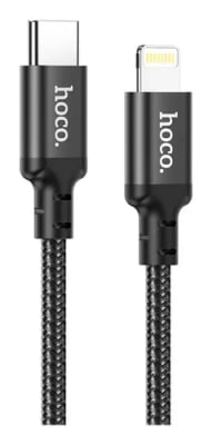 CABLE HOCO 1M USB-C A LIGHTNING NEGRO ENCORDONADO (X14)