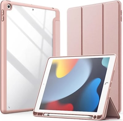 CARCASA TRANSPARENTE CON TAPA COLOR ROSADO IPAD 10,2