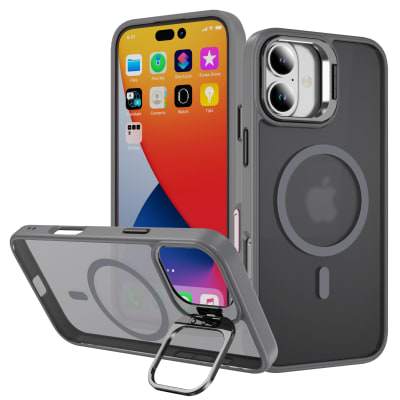 CARCASA MATE GRIS CON SOPORTE METALICO EN CAMARA, MAGSAFE IPHONE 17 PRO