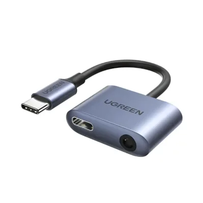 ADAPTADOR USB-C A 1 USB-C + 1 JACK 3.5MM // AUDIO+CARGA 3A MAX, 10CM GRIS (CM231)