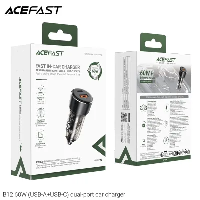 ENCHUFE DE VEHICULO 60W USB C + USB A (B12)