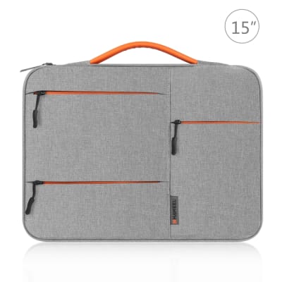 BOLSO PARA MACBOOK IMPERMEABLE CON BOLSILLOS GRIS CLARO 15