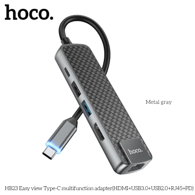 SUPER HUB UBS-C (HDMI+USB-A3.0+USB-A2.0+RJ45(ETHERNET)+USB-C) HB23