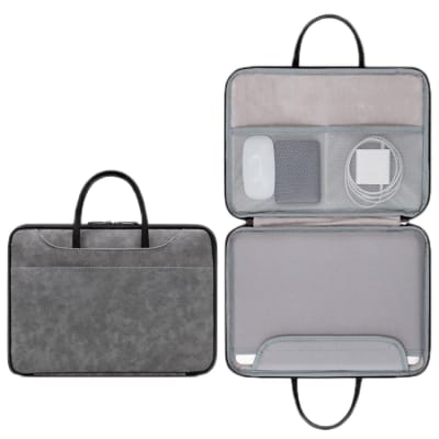 BOLSO PARA MACBOOK DE CUERO CON COMPARTIMIENTOS INTERNO GRIS OSCURO 15
