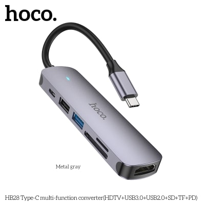 HUB USB-C  (HDMI+USB-A3.0+USB-A2.0+SD+TF+USB-C) HB28