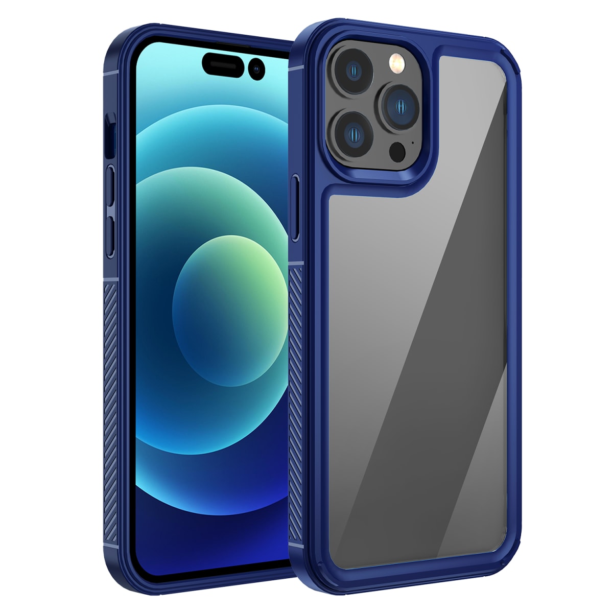 TRANSPARENTE + BORDE COLOR REFORZADA AZUL IPHONE 14 PRO MAX4
