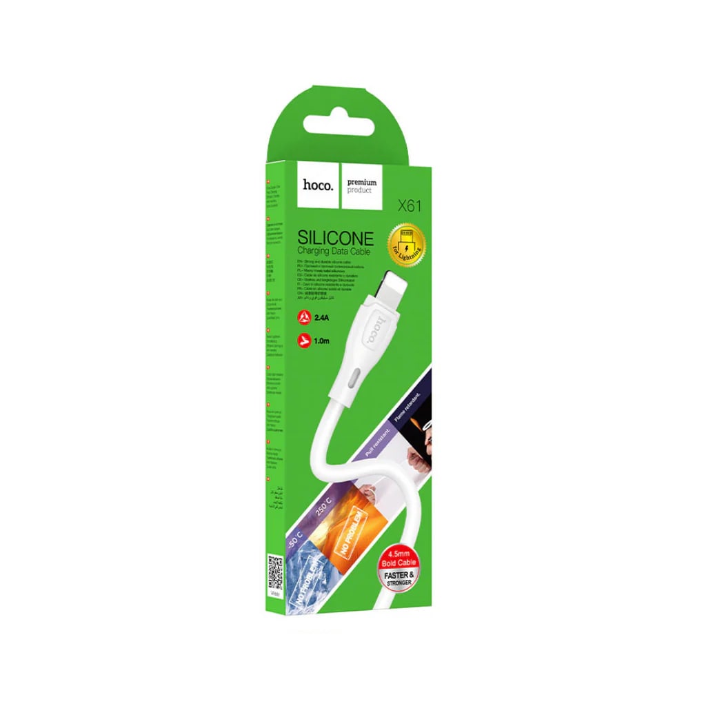 CABLE HOCO 1M USB-A A LIGHTNING BLANCO SILICONA (X61)2