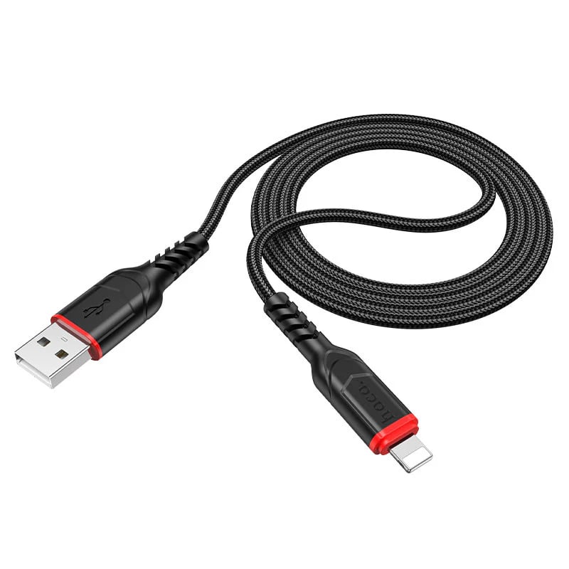 CABLE HOCO 1M USB-A A LIGHTNING NEGRO ENCORDONADO (X59)3