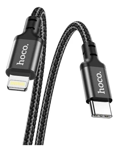 CABLE HOCO 1M USB-C A LIGHTNING NEGRO ENCORDONADO (X14)4
