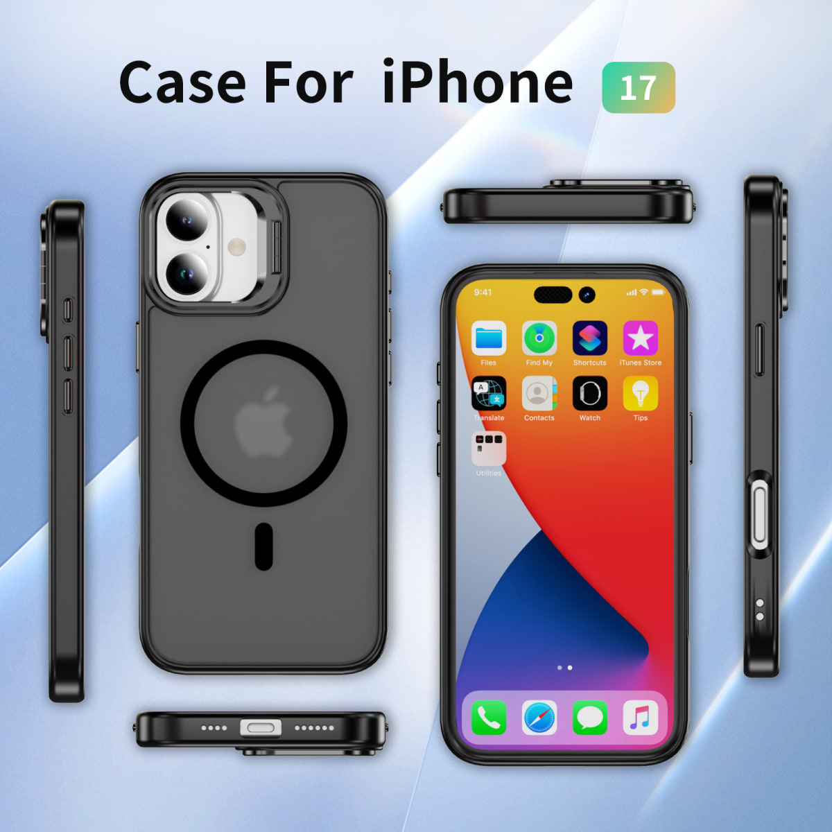CARCASA MATE NEGRO CON SOPORTE METALICO EN CAMARA, MAGSAFE IPHONE 178