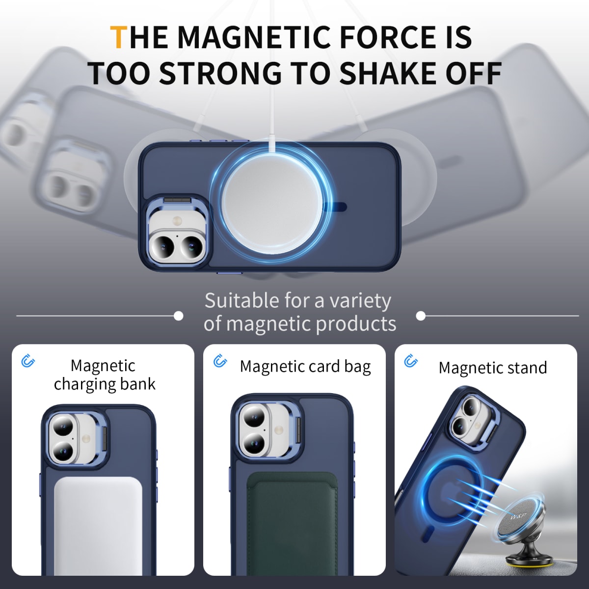 CARCASA MATE AZUL CON SOPORTE METALICO EN CAMARA, MAGSAFE IPHONE 177