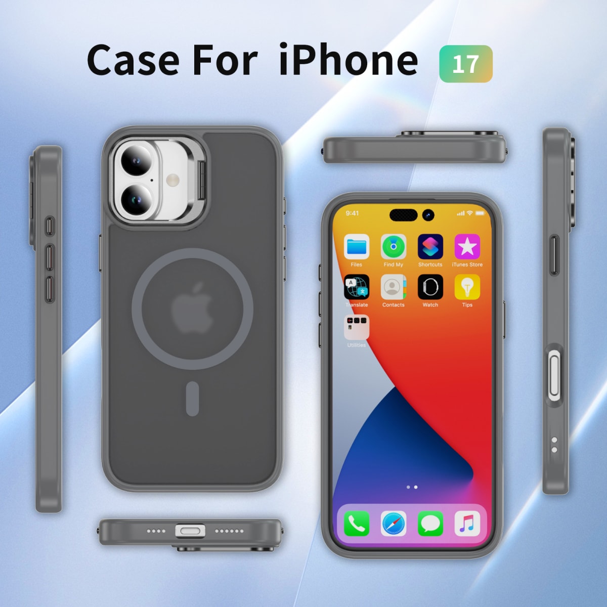 CARCASA MATE GRIS CON SOPORTE METALICO EN CAMARA, MAGSAFE IPHONE 17 PRO MAX8