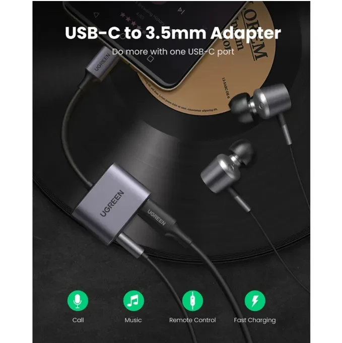 ADAPTADOR USB-C A 1 USB-C + 1 JACK 3.5MM // AUDIO+CARGA 3A MAX, 10CM GRIS (CM231)5