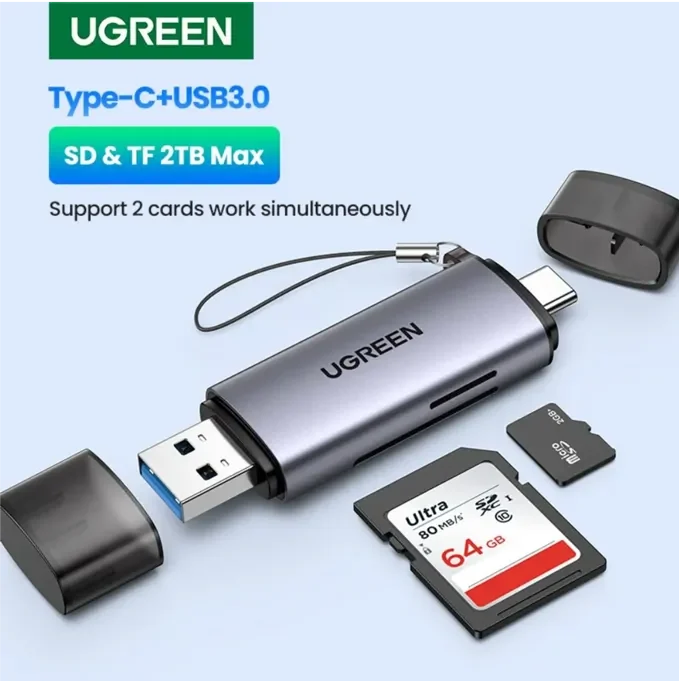 LECTOR 2EN1 MULTI-TARJETA MEMORIA DUAL USB-A 3.0/USB-C 3.1 (SD/MICROSD) ALUMINIO PLATA (CM185)3