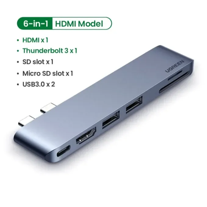 ADAPTADOR LATERAL DUAL USB-C / HDMI + 2USB-A 3.0 + (SD/MICROSD) + USBC MACBOOK PRO/AIR (CM380)4