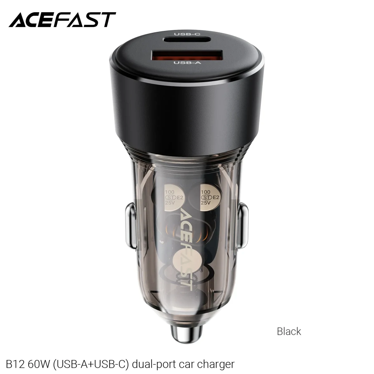 ENCHUFE DE VEHICULO 60W USB C + USB A (B12)6