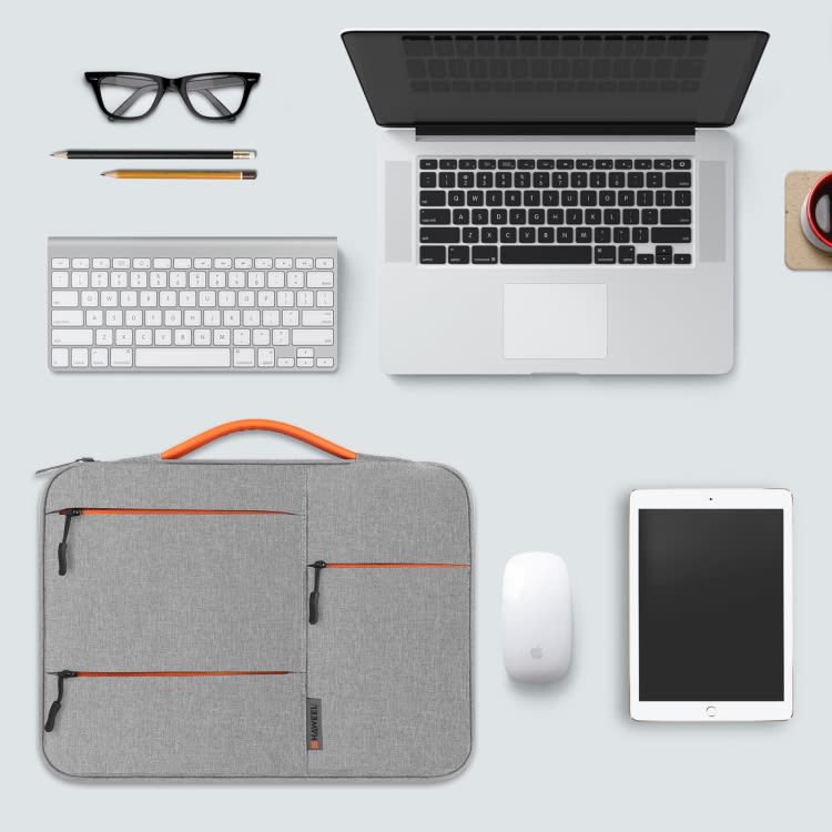 BOLSO PARA MACBOOK IMPERMEABLE CON BOLSILLOS GRIS CLARO 15