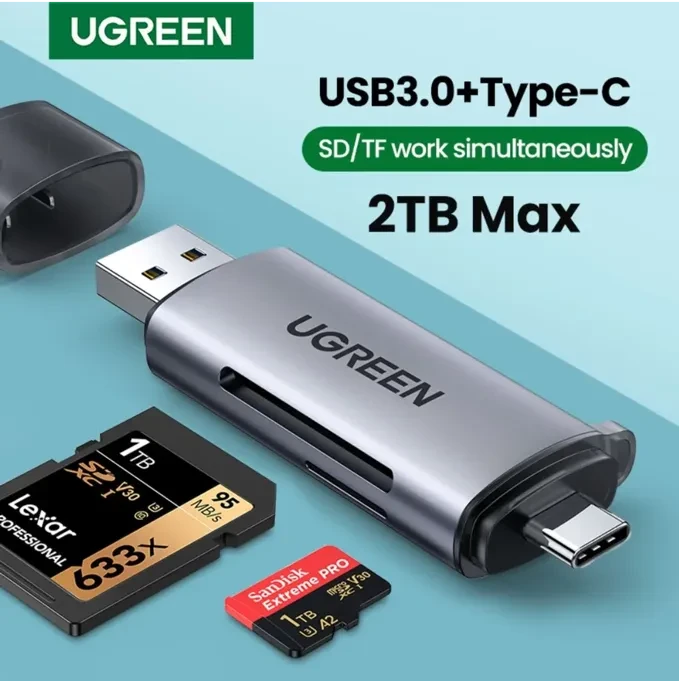 LECTOR 2EN1 MULTI-TARJETA MEMORIA DUAL USB-A 3.0/USB-C 3.1 (SD/MICROSD) ALUMINIO PLATA (CM185)1