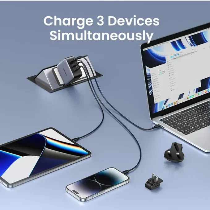 CARGADOR UNIVERSAL PARA VIAJAR, GAN 65W NEXODE 2 USB-C / 1 USB-A CON US/UK/EU PLUG (CD296-90409)1