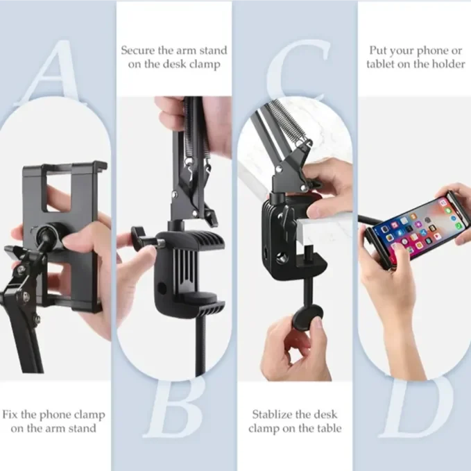 SOPORTE UNIVERSAL ESCRITORIO TIPO BRAZO PARA CELULAR/TABLET (4/12.9) METAL+ABS NEGRO (LP142)1