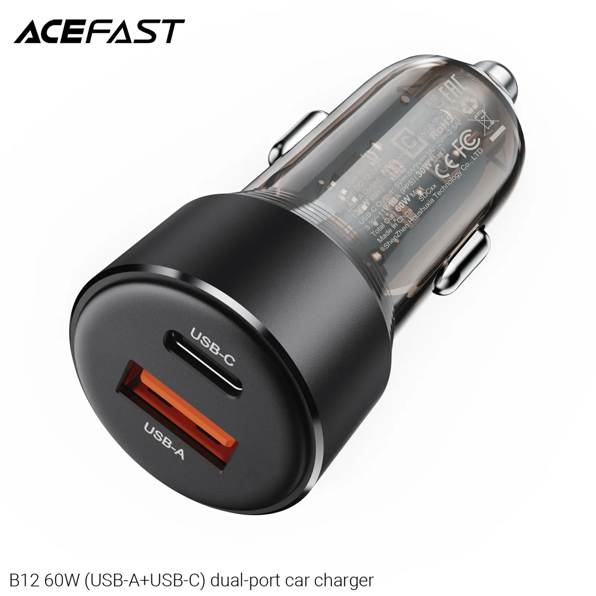 ENCHUFE DE VEHICULO 60W USB C + USB A (B12)3