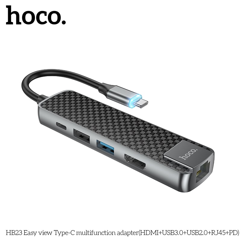 SUPER HUB UBS-C (HDMI+USB-A3.0+USB-A2.0+RJ45(ETHERNET)+USB-C) HB233