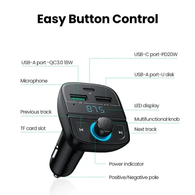 TRANSMISOR DE AUDIO FM BLUETOOTH 5.0 AUTOMOVIL 2USB-A/1USB-C 36A+SLOT MICROSD (CD229)5