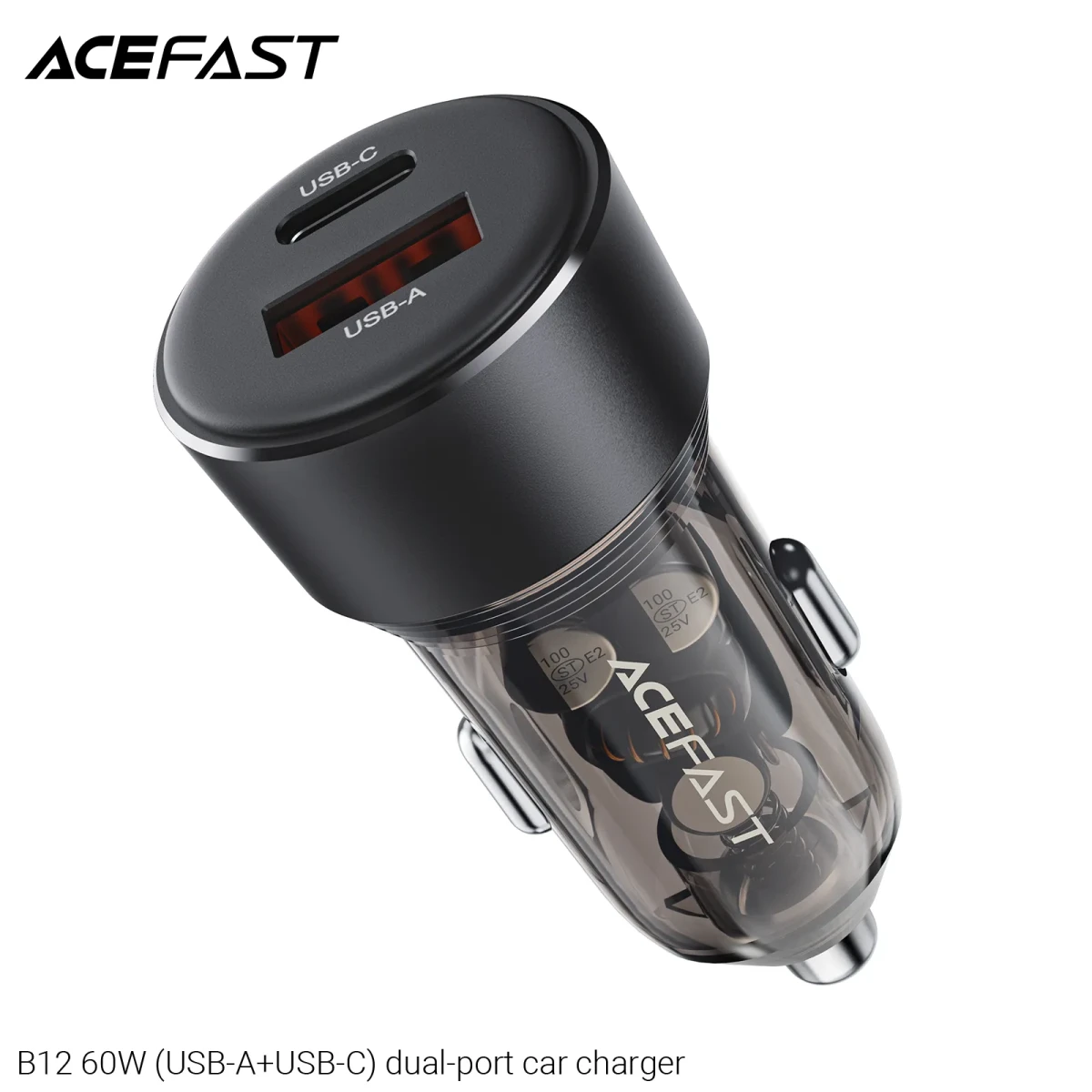 ENCHUFE DE VEHICULO 60W USB C + USB A (B12)5