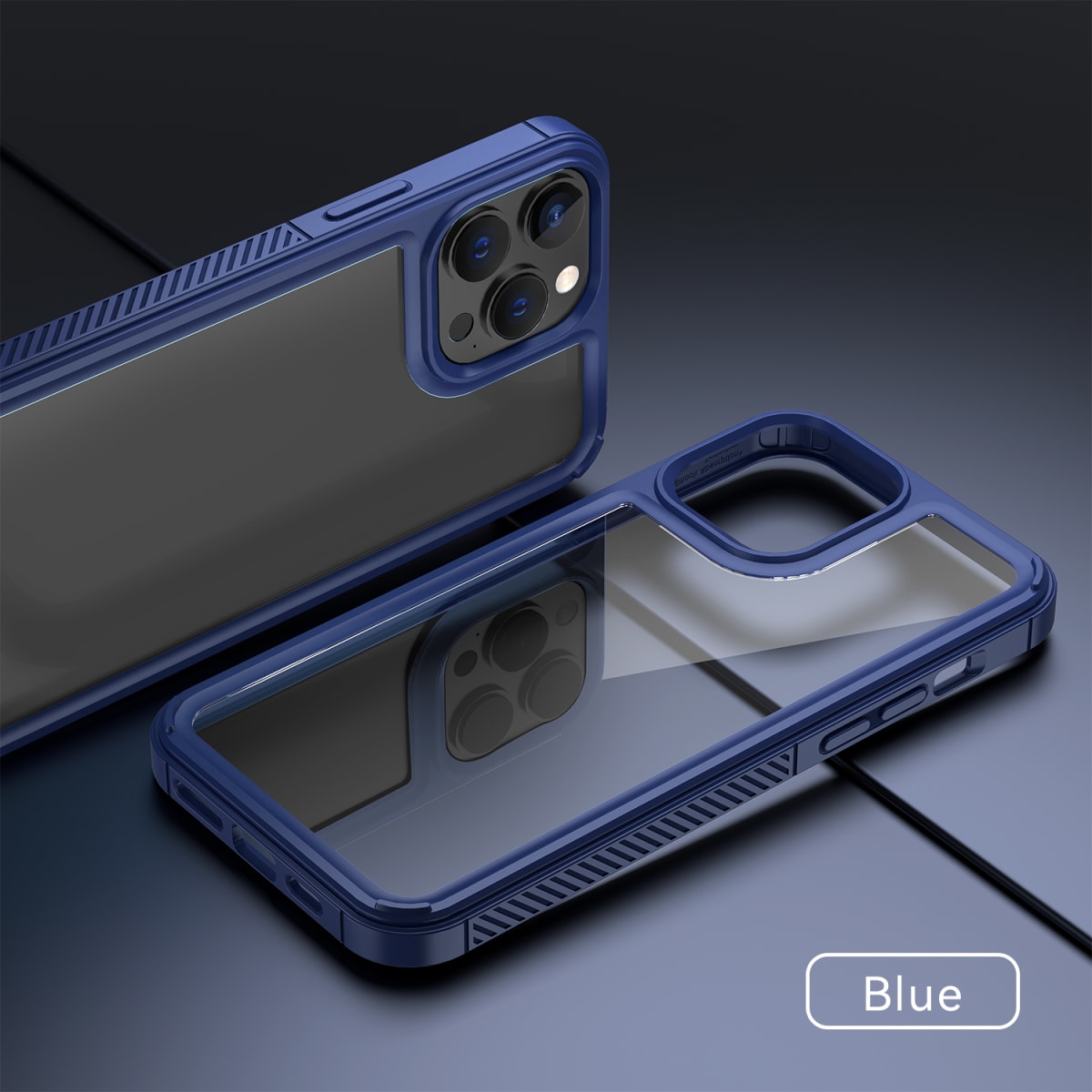 TRANSPARENTE + BORDE COLOR REFORZADA AZUL IPHONE 14 PRO3